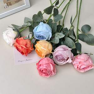 Bouquet de roses artificielles en soie, rose foncé, orange, jaune, haute simulation, décoration intérieure, accessoires de mariage - Product Image 4