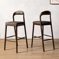 Chaise de bar haute en bois massif et tissu, style nordique, moderne et simple, pour usage commercial et domestique, fauteuil de réception, stable, pour extérieur, hôtel et salle à manger