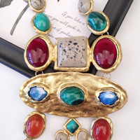 Collier long en pierres géométriques baroques, style vintage coloré, chaîne de collier de style court