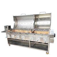 Machine de poêle à tige d'agneau rotative visuelle à 6 têtes à gaz commercial/gril extérieur de poulet de lapin au charbon de bois sans fumée
