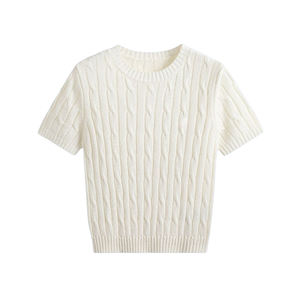 Tops en tricot pour femmes à manches courtes respirants d'été, décontractés en plein air, tricot torsadé, col rond, <span class=keywords><strong>pull</strong></span> pour femmes - Product Image 1