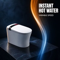 WC intelligent monobloc en céramique, à capteur de pied intelligent, avec siège allongé, siège chauffant, double chasse d'eau, à poser au sol, avec système S-trap inclus