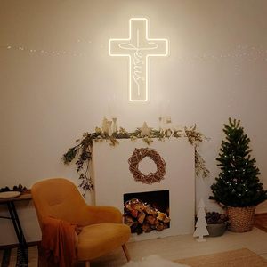 Letrero Luminoso LED con Cruz de Jesús para Decoración de Pared, Multicolor, Regulable, Religioso, para Hogar, Dormitorio, Sala de Estar, Centro Comercial - Product Image 2