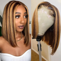 Perruque Bob Lisse en Gros, 100% Cheveux Humains Vierges Brésiliens Péruviens Indiens, Perruque en Dentelle HD pour Femmes Noires