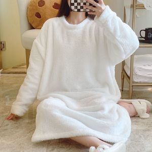 Nuovo <span class=keywords><strong>pigiama</strong></span> lungo da donna camicia da notte in flanella tinta unita con Logo anteriore autunno inverno imbottito XL per indumenti da notte primavera estate - Product Image 3