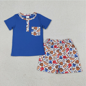 ชุดเสื้อผ้าเด็กผู้ชายแขนสั้นลายเบสบอลมีกระเป๋าติดกระดุม ชุดรอมเปอร์ - Product Image 2
