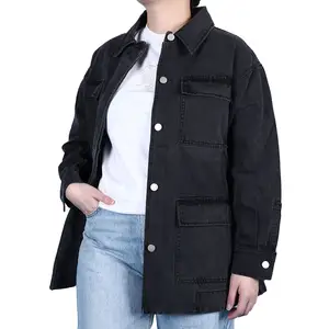 Chaqueta vaquera de alta calidad para mujer, chaqueta vaquera personalizada, chaqueta vaquera negra