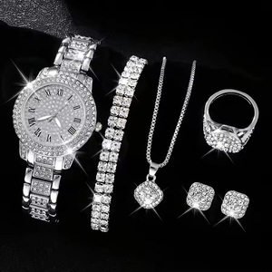 Coffret Cadeau Montre-Bracelet à Quartz de Luxe pour Femme avec Bracelet, Collier, Boucles d'Oreilles et Bague - Boîtier en Alliage, Cadran en Verre - Vente en Gros - Product Image 3