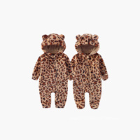 Combinaison Bébé 2026 à Capuche Imprimé Léopard, Fermeture Éclair, Super Mignonne, en Polaire Peluche, Combinaison Chaude pour Garçons et Filles