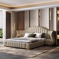 Lit capitonné moderne italien avec tête de lit à ailes, en cuir véritable en option, taille Queen, confortable et luxueux, pour chambre à coucher