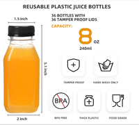 Bouteilles de jus en plastique Smoothie réutilisables de 12oz avec bouchon, récipient à jus avec couvercle pour réfrigérateur, récipient à boisson en vrac transparent vide