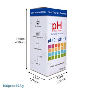 Tiras reactivas de pH Wancheng Bio, 80x5 mm, rango 0-14, para análisis de agua, orina y suelo, 50/100 tiras - Product Image 3