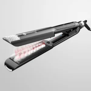 Profesyonel Planchas de Cabello hızlı ısıtma geniş plaka Nano titanyum turmalin kızılötesi ve buhar düz saç düzleştirici