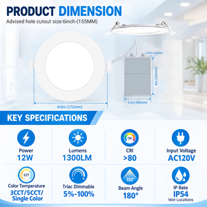Illuminazione da Interno, Lampada <span class=keywords><strong>LED</strong></span> da Incasso a Soffitto Rotonda da 4 e 6 Pollici, <span class=keywords><strong>Faretto</strong></span> 9W 12W <span class=keywords><strong>con</strong></span> CCT Regolabile, <span class=keywords><strong>Pannello</strong></span> Sottile - Product Image 2
