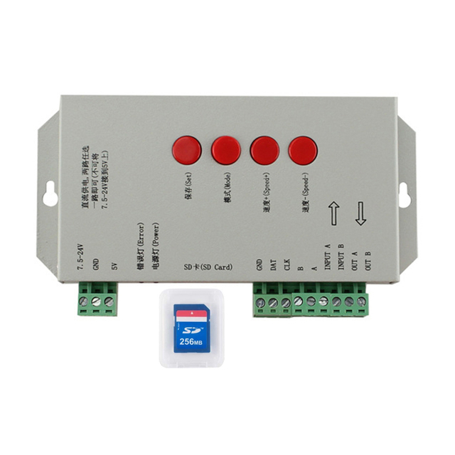 New T1000S 2048 Pixels DMX 512 Controller SD Card WS2801 WS2811 WS2812B LPD6803 LED Strip DC5V 12V 24V RGB Full Color Controller