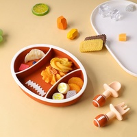 Vente chaude bébé assiette d'alimentation Rugby forme bébé Silicone ventouse plaque cuillère fourchette ensemble enfants assiette à dîner avec couvercle
