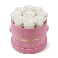 Boîte à fleurs en daim haut de gamme, boîte à chapeau en velours personnalisée, ronde avec logo estampé à l'or