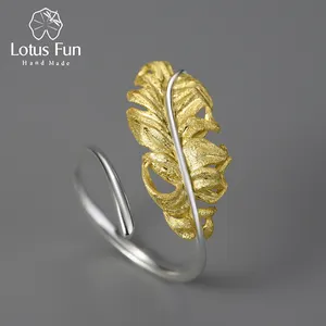 Lotus Menyenangkan 18K Emas Fleksibel Dapat Disesuaikan Mewah Antik Nyata 925 Perak Murni Cincin Bulu untuk Wanita Tren 2023 Perhiasan Tinggi