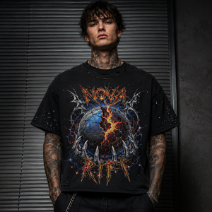 เสื้อยืดแบรนด์สั่งทำพิเศษ ผ้าคอตตอนหนา 300GSM ทรงโอเวอร์ไซส์ ตัดสั้น ทรงบ็อกซี่ ลายกราฟิกประดับเพชร เสื้อยืดผู้ชาย - Product Image 2