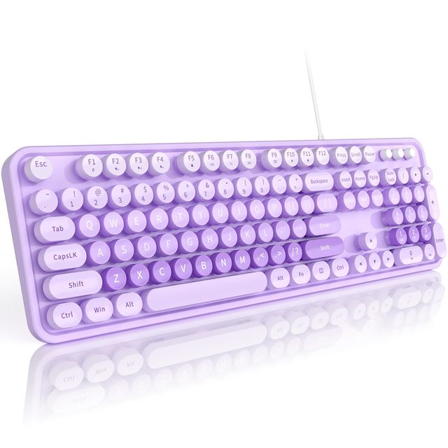 OEM ODM Wired Large Print Keyboard Computer Keyboard Plug and Play Colorful Retro Round Typewriter Keyboard with Numeric Keypad