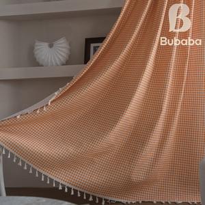 Bubaba pour rideau décoratif semi-occultant de style américain personnalisable à franges imprimées à carreaux <span class=keywords><strong>orange</strong></span> pour salon - Product Image 6