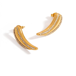 ต่างหูคริสตัลทรงเรขาคณิต ต่างหูสแตนเลสสำหรับผู้หญิง สวมใส่ได้ทุกวัน โทนสีทอง ขอบประดับเพชร EH11886 - Product Image 5