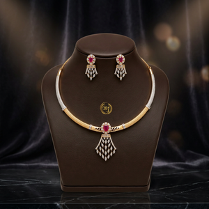 Luxury Classic Brass Zircon Choker <b>Necklace</b> and Earring Set Rhodium Plated Anniversary Wedding Jewelry for Women - Product Image 3
