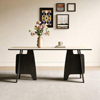 Ensemble de mobilier de salle à manger commerciale pour 6 personnes, table moderne en pierre frittée avec chaises à dossier en anneau de bois pour hôtel et bureau