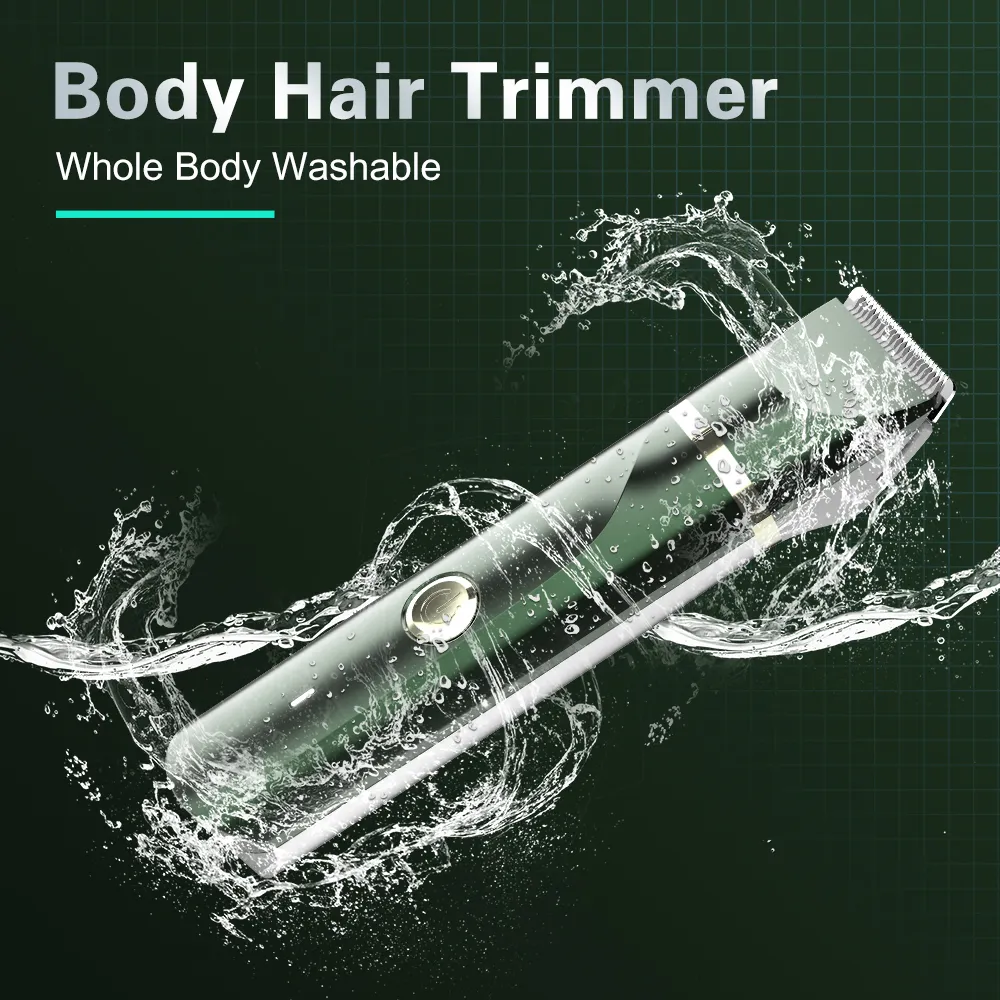 Dark Green Waterproof Rechargeable Men Hair Cutting Kit Professional Body Trimmer Women Body Electric Clipper For Men