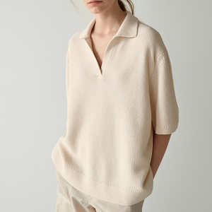 Maglione POLO da <span class=keywords><strong>donna</strong></span> in puro Cashmere lavorato a nido d'ape a maniche corte Casual a collo alto per l'inverno e l'estate - Product Image 2