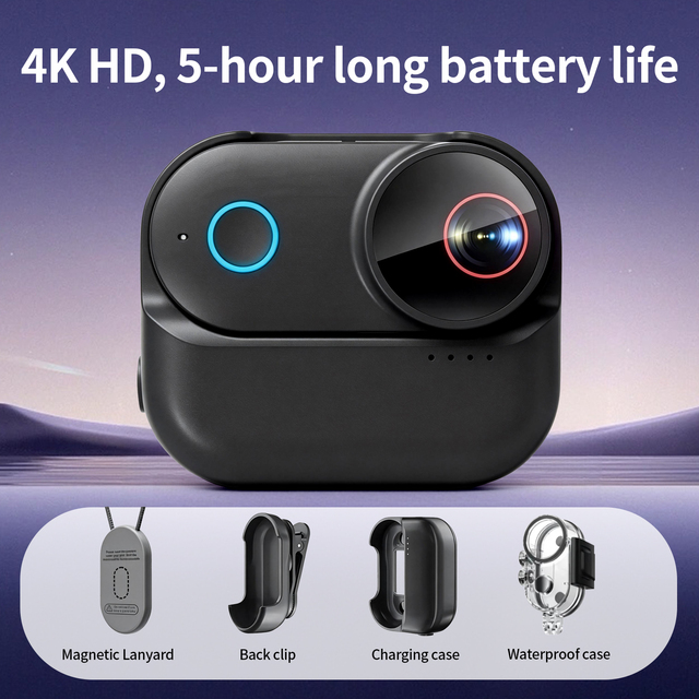 4K Ultra HD Mini Thumb Action Camera, Anti-Shake & Long Battery Life Portable Sports Camera for Outdoor Cycling Recording