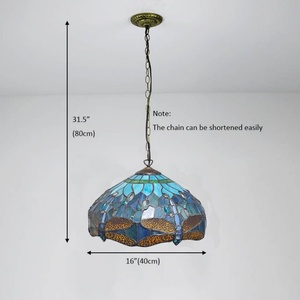 Lámpara Colgante de Vitral Estilo Tiffany LongHuiJing de 16 Pulgadas, Lámpara de Techo de Vitral con Libélula Azul - Product Image 2