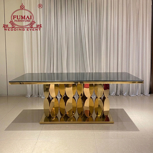 Table de salle à manger d'hôtel FUMAI en acier inoxydable moderne avec plateau en verre trempé, design contemporain pour les événements de mariage - Product Image 4