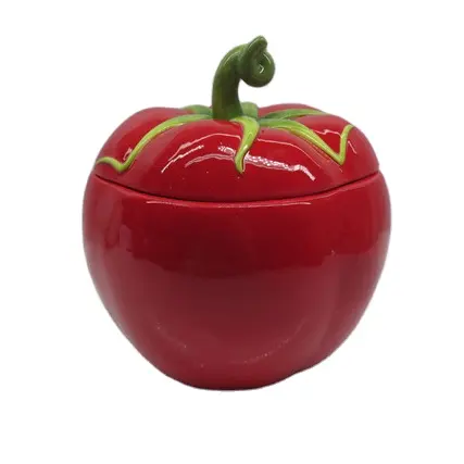 בציר קוקי צנצנת גדול אדום עגבניות חרס J114 10 "x 9" מבריק חוות כדי שולחן