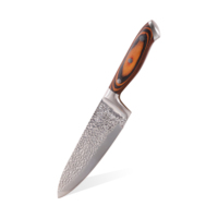 7 ''8'' 3CR13 Couteau de chef gravé en acier inoxydable Couteaux de cuisine Manche en bois Pakka
