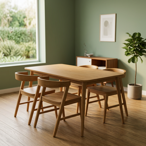 Ensemble de salle à manger en bois, table rectangulaire et chaises, mobilier minimaliste pour appartement et restaurant - Product Image 2