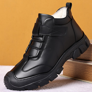 Botas de Nieve para Hombre, Botines de Cuero Genuino con Forro de Felpa, Suela de Goma Antideslizante, Cálidas para Invierno, Punta Redonda - Product Image 1