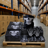 Masque cache-cou réaliste de squelette d'Halloween avec gants imprimés d'os, taille unique, en polyester, pour cosplay, fête, sports de plein air