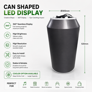 จอแสดงผล LED รูปทรงกระป๋องขนาดเล็ก 360 องศา °   หน้าจอโฆษณาดิจิทัลทรงกระบอกสำหรับงานอีเวนต์ร้านค้าปลีกแบรนด์เครื่องดื่ม - Product Image 3