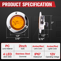 Feux de position latéraux à 4 LED de 2 pouces avec anneaux en acier inoxydable, feux de remorque avec œillet et câble de raccordement pour camion et remorque, IP67