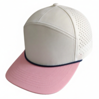 Casquette de camionneur en polyester imperméable à 7 panneaux, bicolore, séchage rapide, avec trous découpés au laser, maille respirante, personnalisable, profil haut, imprimée