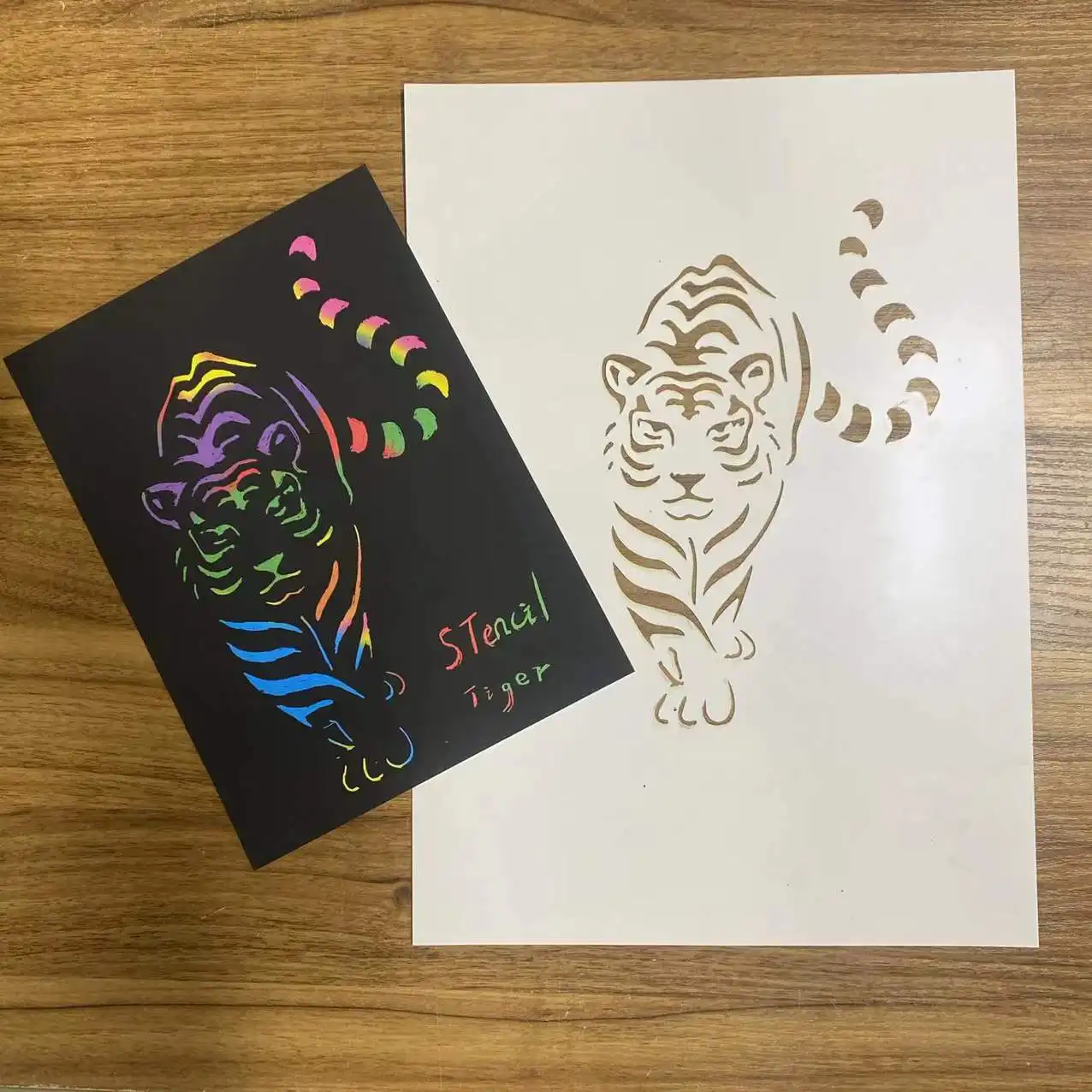 Tiger Hewan Stensil Goresan Kertas Templat Gambar untuk Anak Pendidikan Menggambar Seni Permainan Diy Buatan Tangan Lukisan Gambar