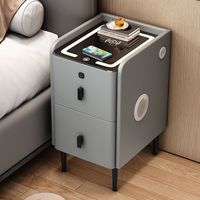Table de chevet moderne compacte et intelligente avec chargeur sans fil, surface éclairée par LED, 2 tiroirs de rangement, gain de place pour la chambre à coucher et la maison
