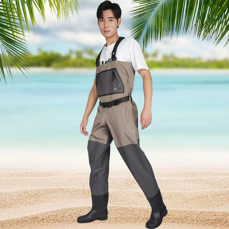 Wasserdichte atmungsaktive Fishmen Chest Wader Dry Pants Bootfoot Waders mit Reiß verschluss vorne und überlagerten Taschen für das Jagd fischen