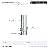 Sekrup Dek Komposit Baja Tahan Karat 304 316 5.5 x 50 mm Torx Drive Ulir Sebagian Ujung Potong untuk Dek WPC