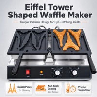Gaufrier Électrique Tour Eiffel Professionnel Antiadhésif 3 Gaufres par Lot Design Réversible 1700W pour Snack-bar
