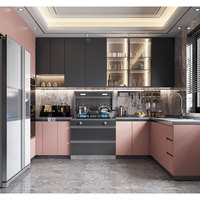 Meuble îlot moderne en aggloméré Benovo, prêt à assembler, mobilier de cuisine de luxe en bois, évier coloré en MDF, idéal pour villa