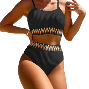 2025 dames deux pièces taille haute Bikini et maillots de bain maillots de bain pour femmes Sexy couleur unie logo personnalisé fournisseur - Product Image 5