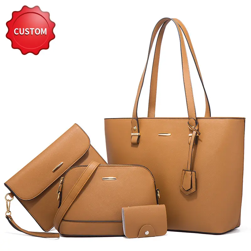 Designer luxury Pu Leather Clutch Wallet Card Holder Vintage Ladies Shoulder Woman Crossbody Handbag Tote Bag Set 4 Pieces