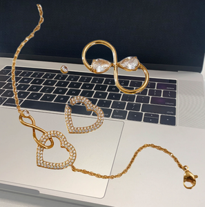 สร้อยคอจี้รูปหัวใจประดับเพชรซิร์คอนเต็มชิ้น สแตนเลสแท้จาก UM Jewelry รุ่น Super Flash Love  ชุบทองคำแท้ 18k ดีไซน์ลายไม้ไผ่ ของขวัญสำหรับผู้หญิง - Product Image 2